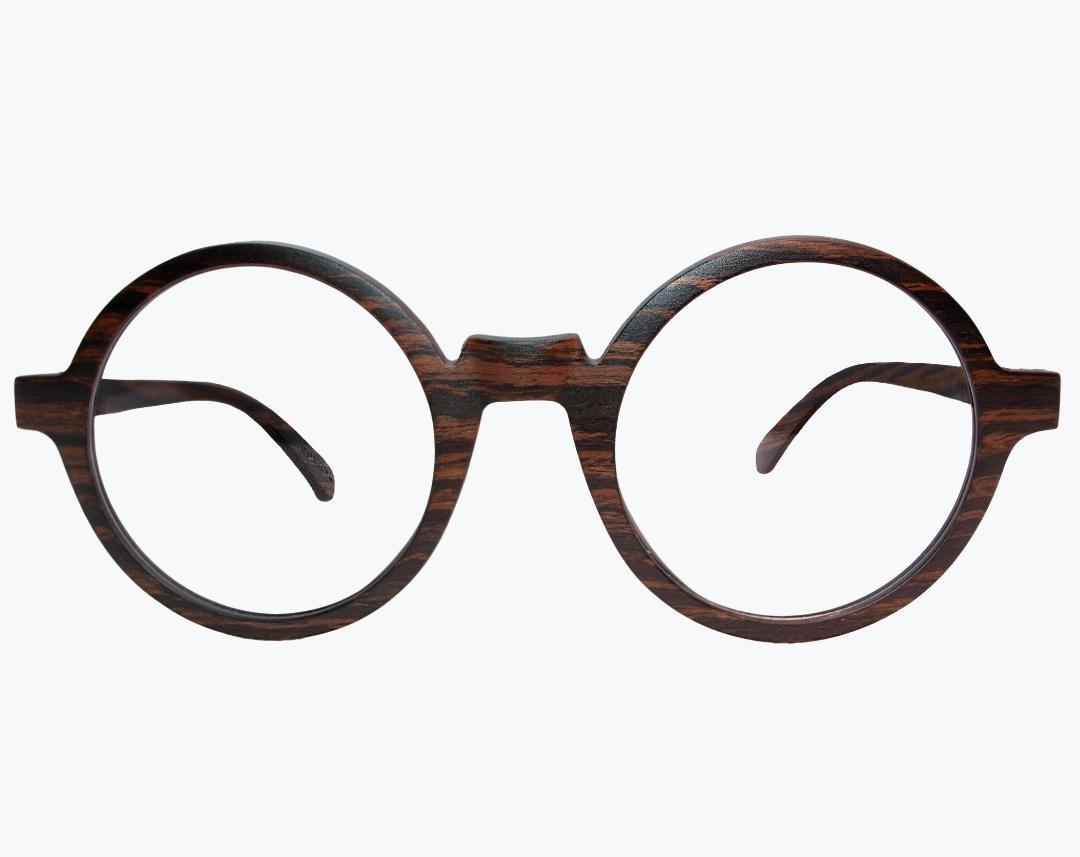 Round wooden glasses made of ebony with subtle black wood grain by NURILENS.