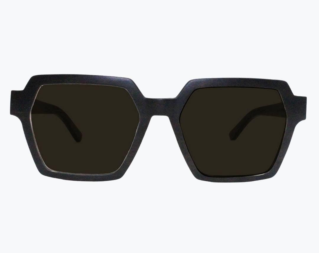 Dark brown wayframe sunglasses made of ebony with subtle black wood grain with dark gray lenses by NURILENS.
