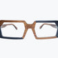 Brown and black rectangular wooden glasses made of black birch and brown kevazingo wood by NURILENS.