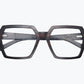 Folded pair of dark brown wayframe eyeglasses made of ebony with subtle black wood grain by NURILENS.