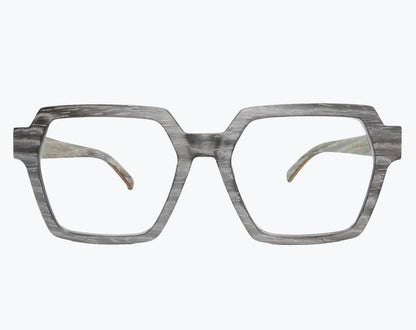 Gray wayframe wooden eyeglasses made of silver oak with subtle black wood grain accents by NURILENS.