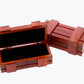 Opened rosewood wooden storage shaped as a chest for eyeglasses by NURILENS.