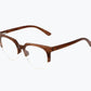 Aerial view of brown browline glasses made of Kevazingo and metal by NURILENS